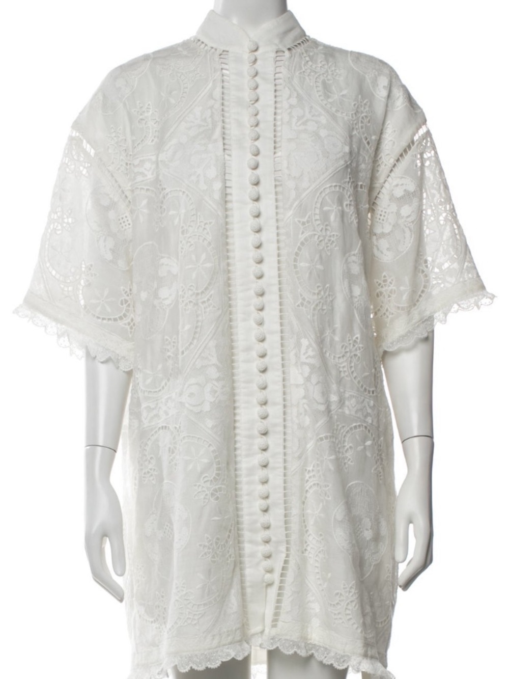 Zimmermann White Lace Button-Front Mini Dress